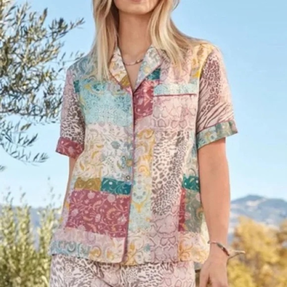 Johnny Was Shirt Womens Medium Marseilles Garden Resort Button Down Floral